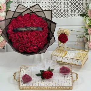 41li Gül Kız İsteme Buketi Kırmızı Kadife